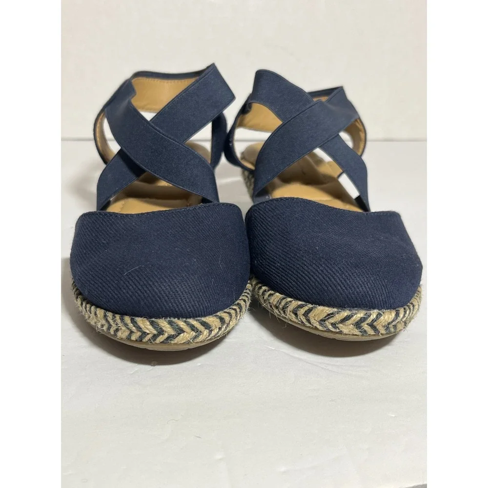 Me Too Dixie-BC Navy Blue Espadrille Wedge Sandals Bohemian 6M Elastic Straps